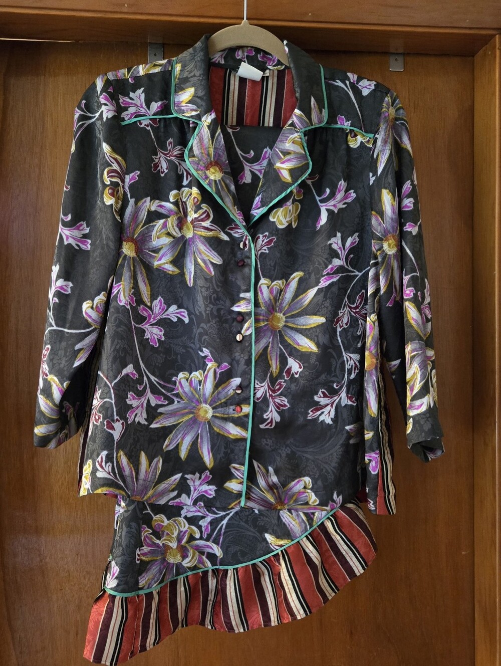 E by Eloise Anthropologie Juniper Floral Satin Pajama Set Small, Oversize Loose